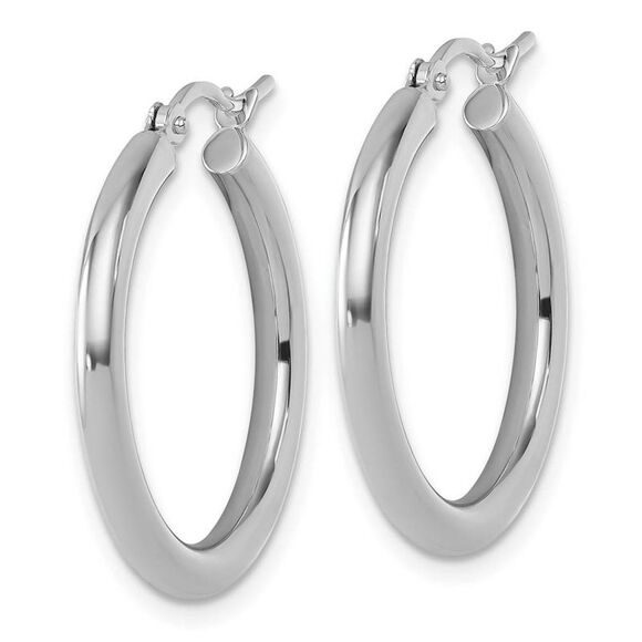 3mm Round Hoop Earrings in 10k White Gold, 26mm (1 Inch) - Picture 2 of 6